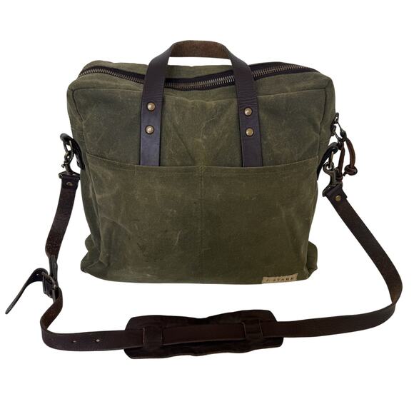 J Stark Prospect Briefcase Bag Olive Green Canvas Laptop Utility Satchel Work - Picture 1 of 10